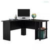 现代木质电脑桌 L 形家庭办公室黑色立式转角书桌带书架