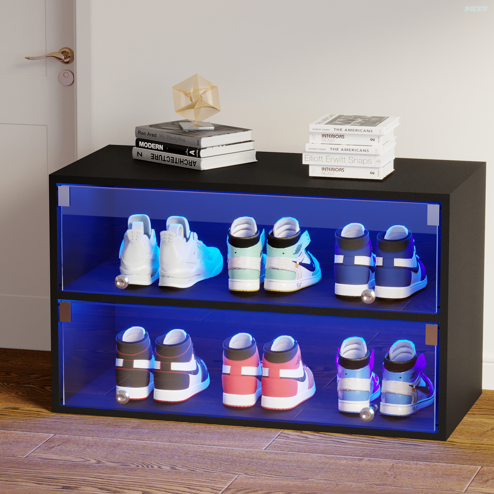 2023年最佳新产品客厅卧室家具时尚木制鞋盒鞋柜带玻璃门和LED灯