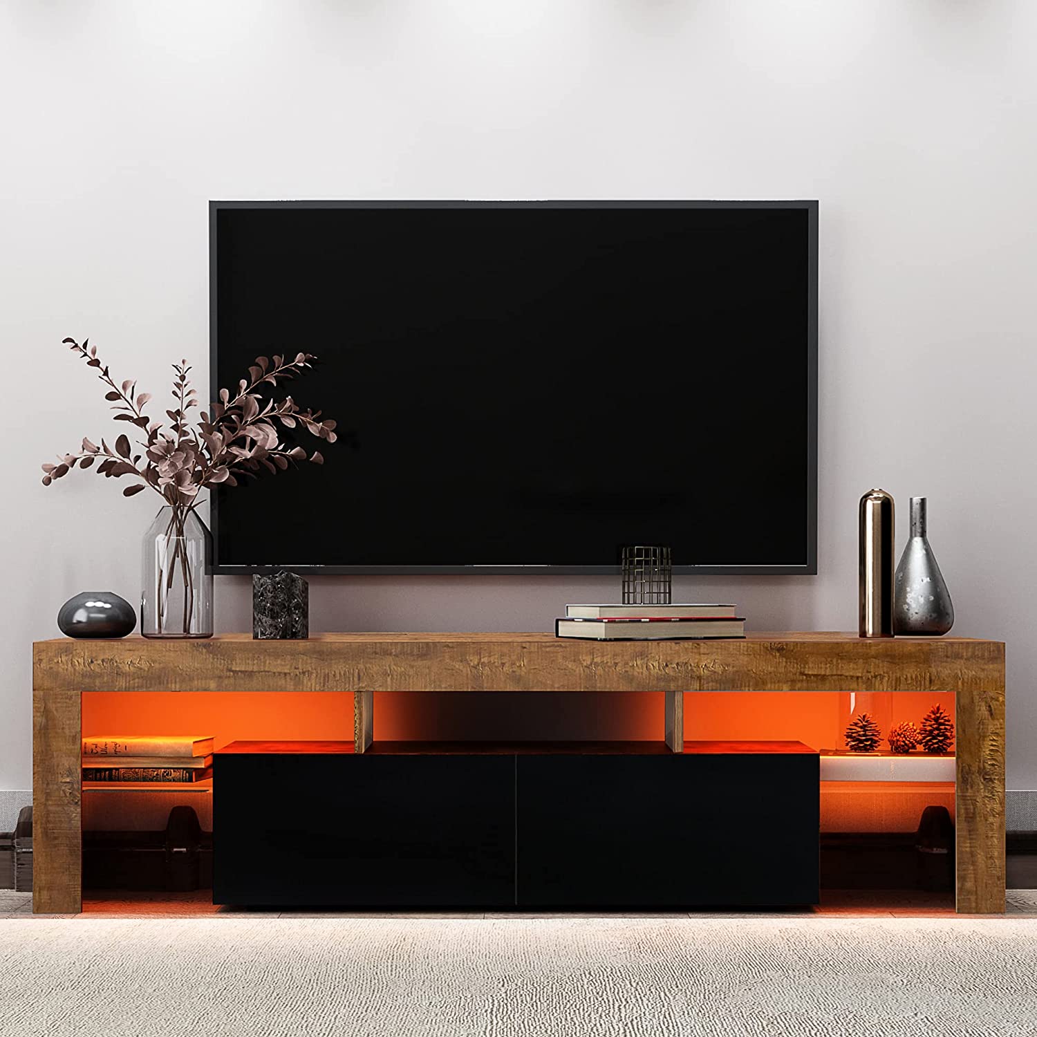 LED 电视架高光电视架 RGB LED 灯木质仿古电视架电视游戏电视柜适用于客厅卧室