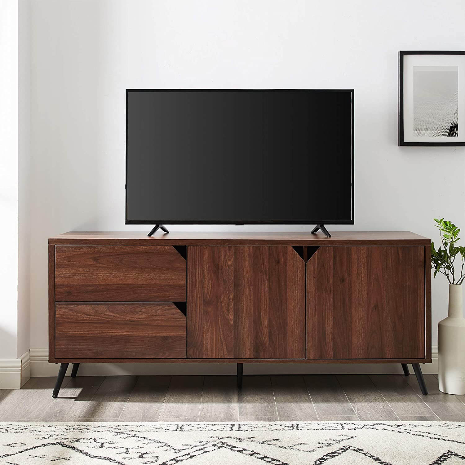 木制电视柜带柜子和抽屉，适用于最大 64 英寸纯平通用电视控制台客厅储物架娱乐中心