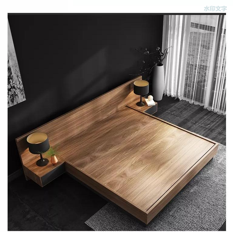 定制现代卧室套装木质储物床 MDF 榻榻米双人床架带储物空间和床头板