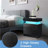 LED 床头柜现代黑色带 LED 灯木质床头柜，带 2 个高光泽卧室抽屉