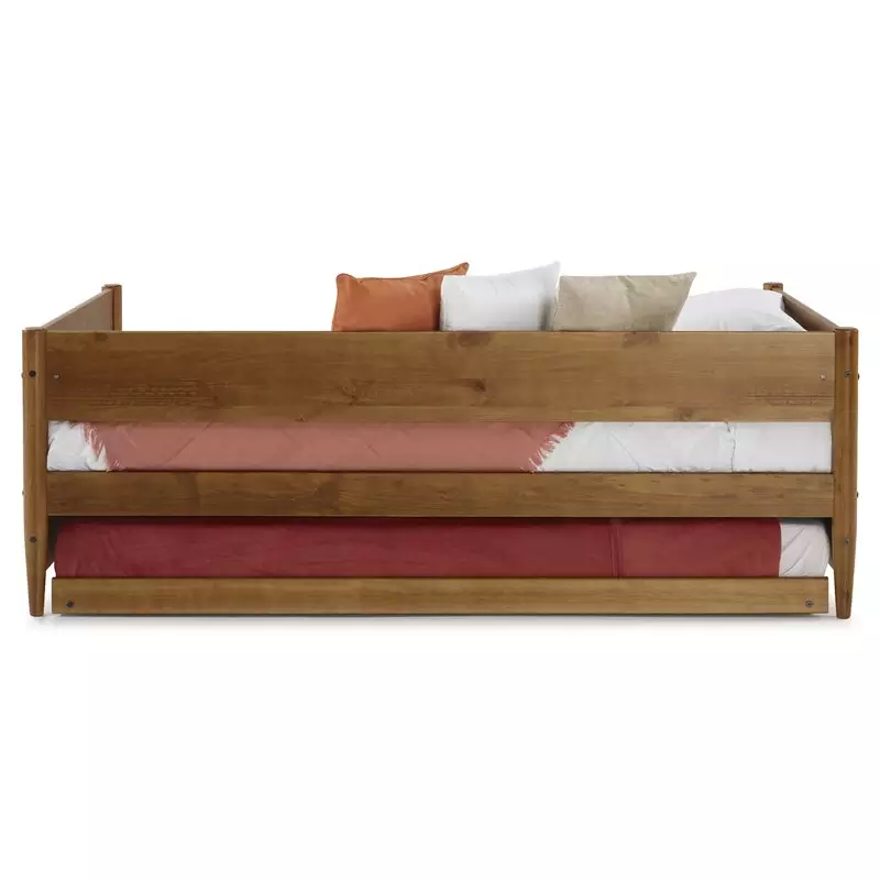 中世纪现代沙发床面板床头板实木板条沙发床双脚轮床